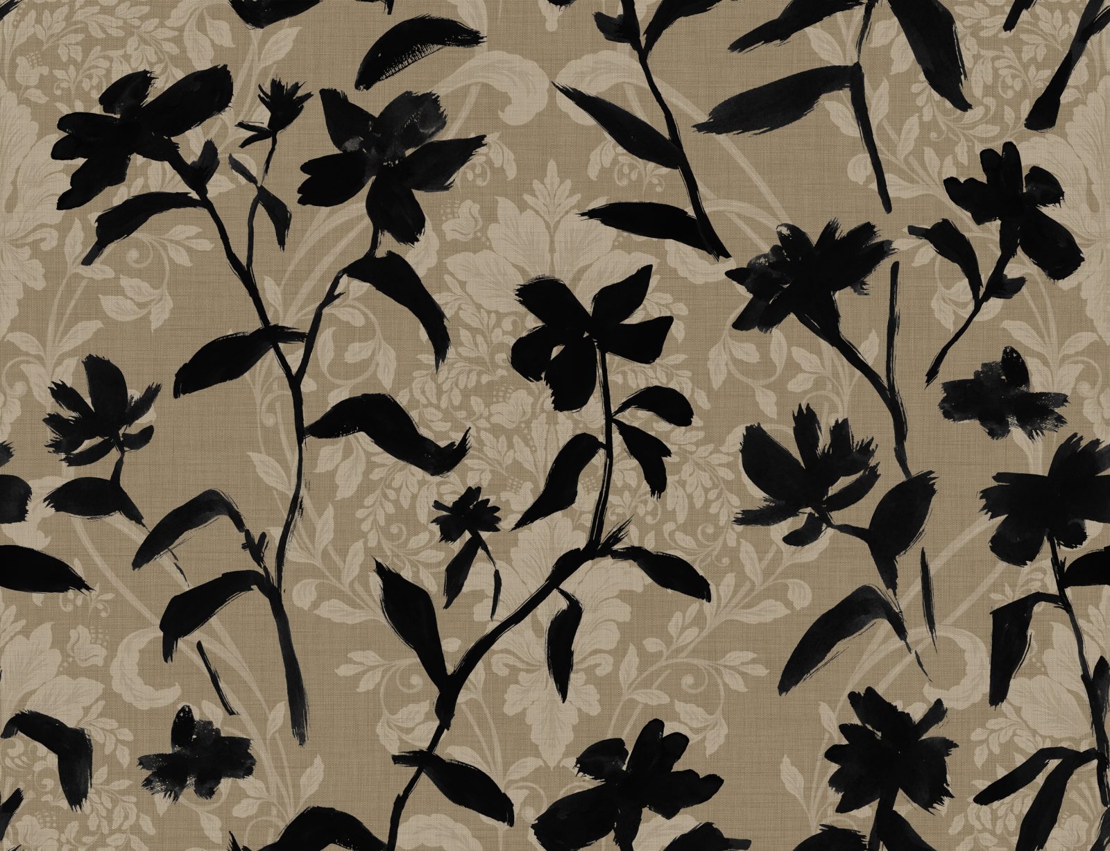 Blooming Damask, Black, TresTintas 5mp / rola