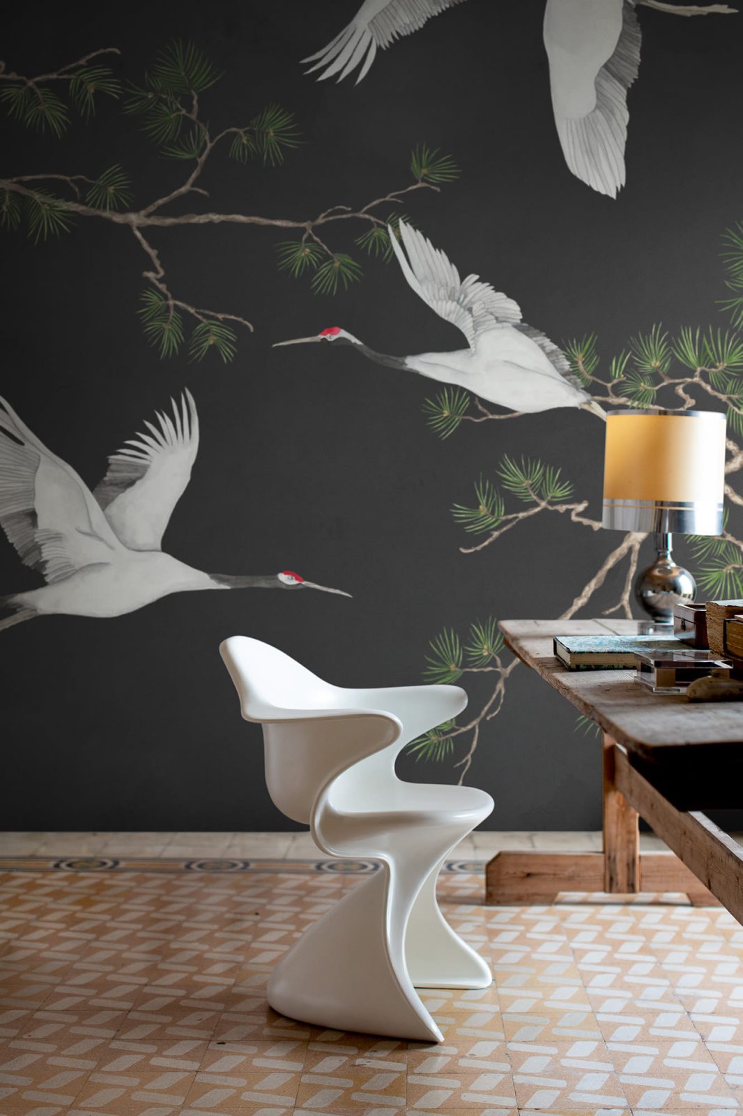 Majestic Cranes, Black, Rebel Walls 2