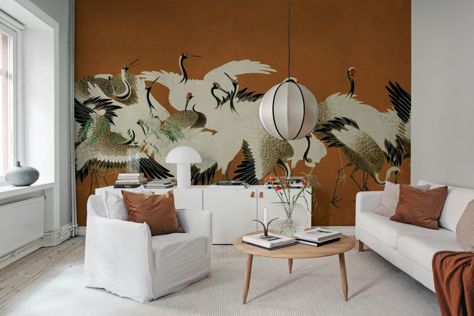 Dancing Cranes, Orange, Rebel Walls 2