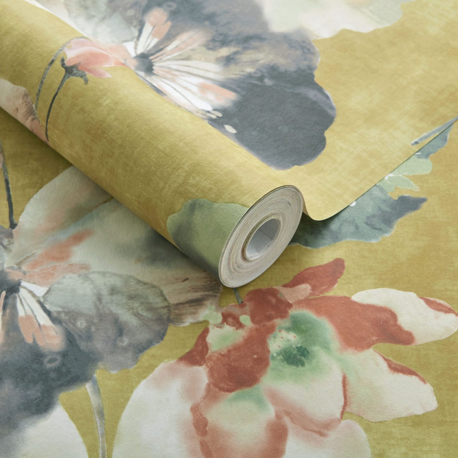 Water Lilies, Honey Yellow Luxury Floral, 1838 Wallcoverings, 5.3mp / rola 3