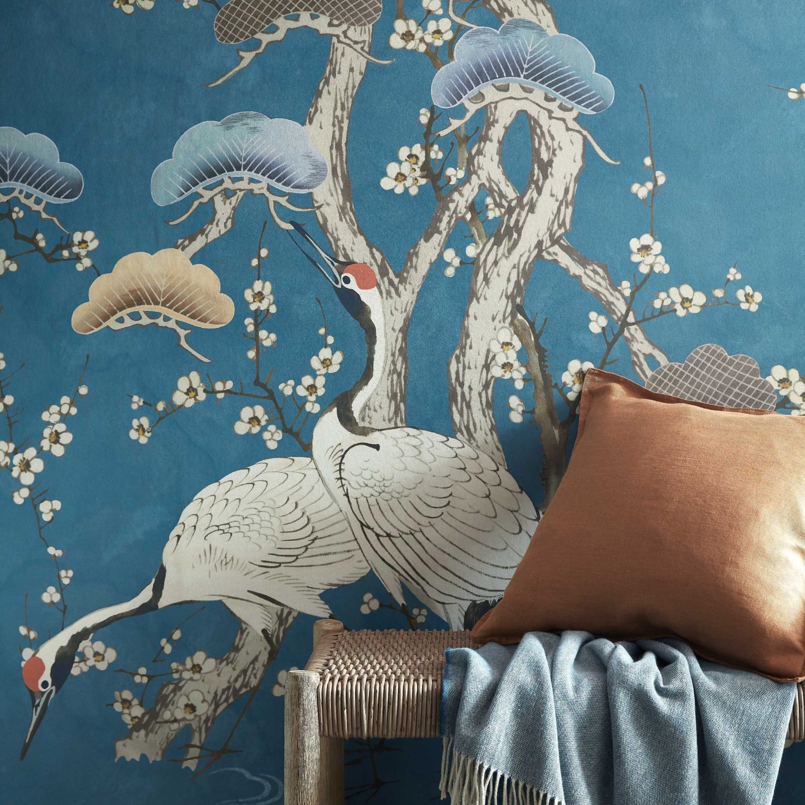 Kyoto Blossom, Prussian Blue, 1838 Wallcoverings, 6.53mp / rola 2