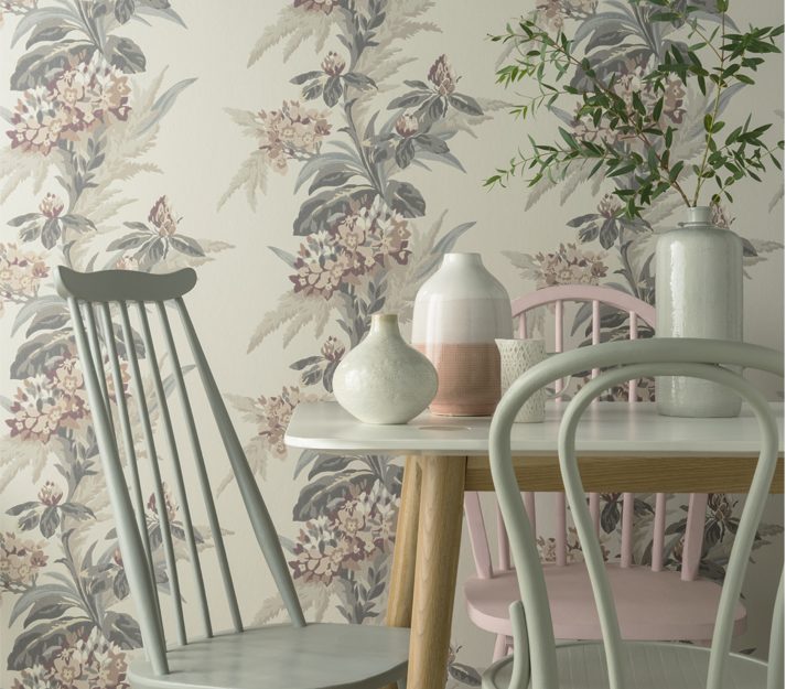 Aurora, Beach Pink Luxury Floral, 1838 Wallcoverings, 5.3mp / rola 2