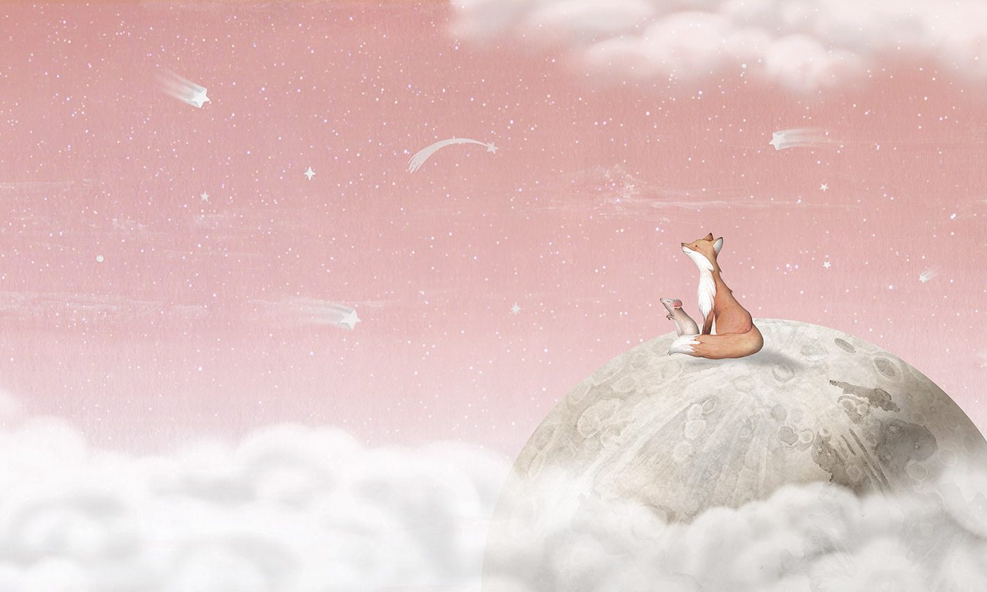 Fox on the Moon - Pink, Oliver Robins