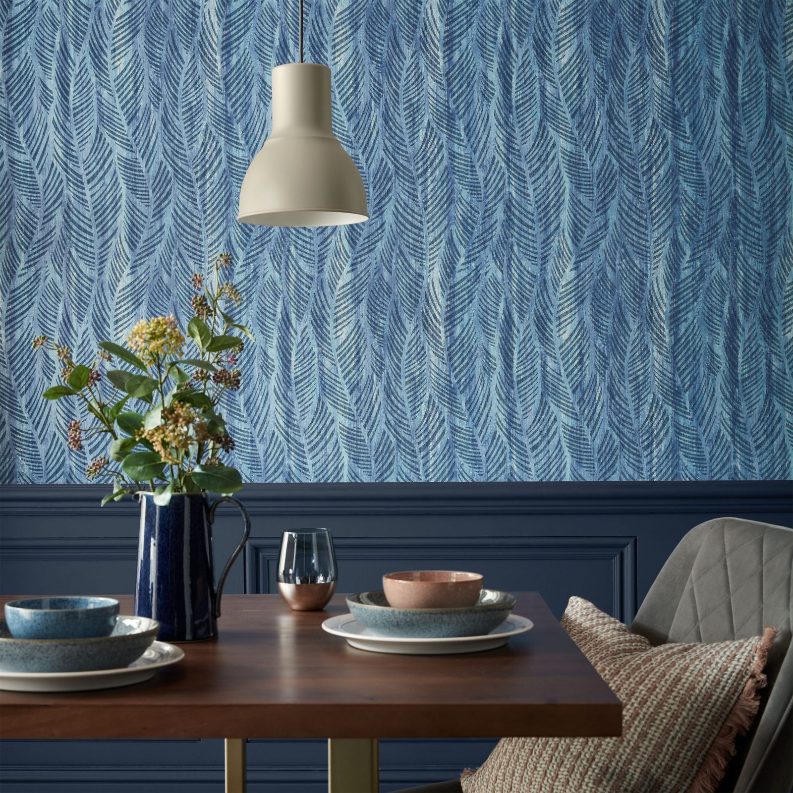 Bramble, Blue Dusk Luxury Bead, 1838 Wallcoverings, 5.3mp / rola 2