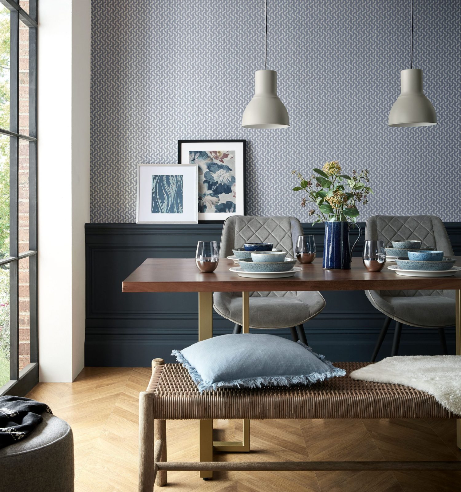 Rattan, Blue Dusk Silver Luxury Geometric, 1838 Wallcoverings, 5.3mp / rola 2