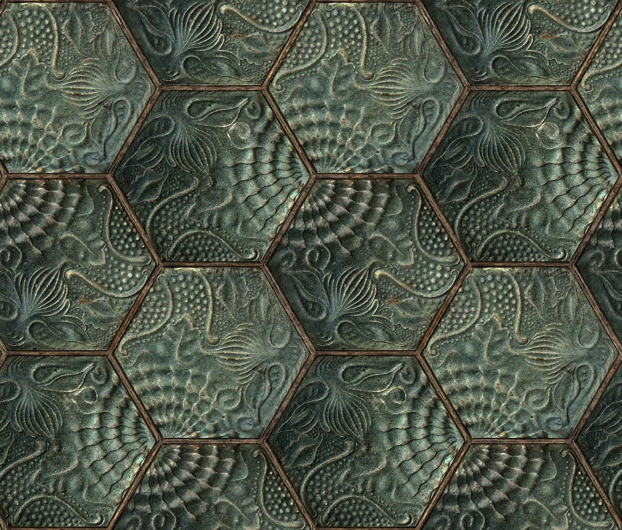 personalizabil Hexagon Tiles, Emerald, Rebel Walls, 5 mp / rola