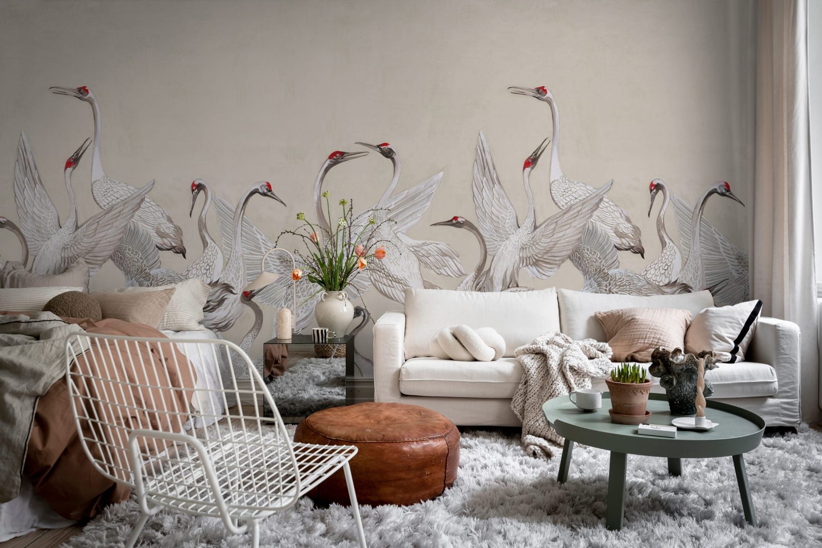 Soaring Cranes, Beige, Rebel Walls 3