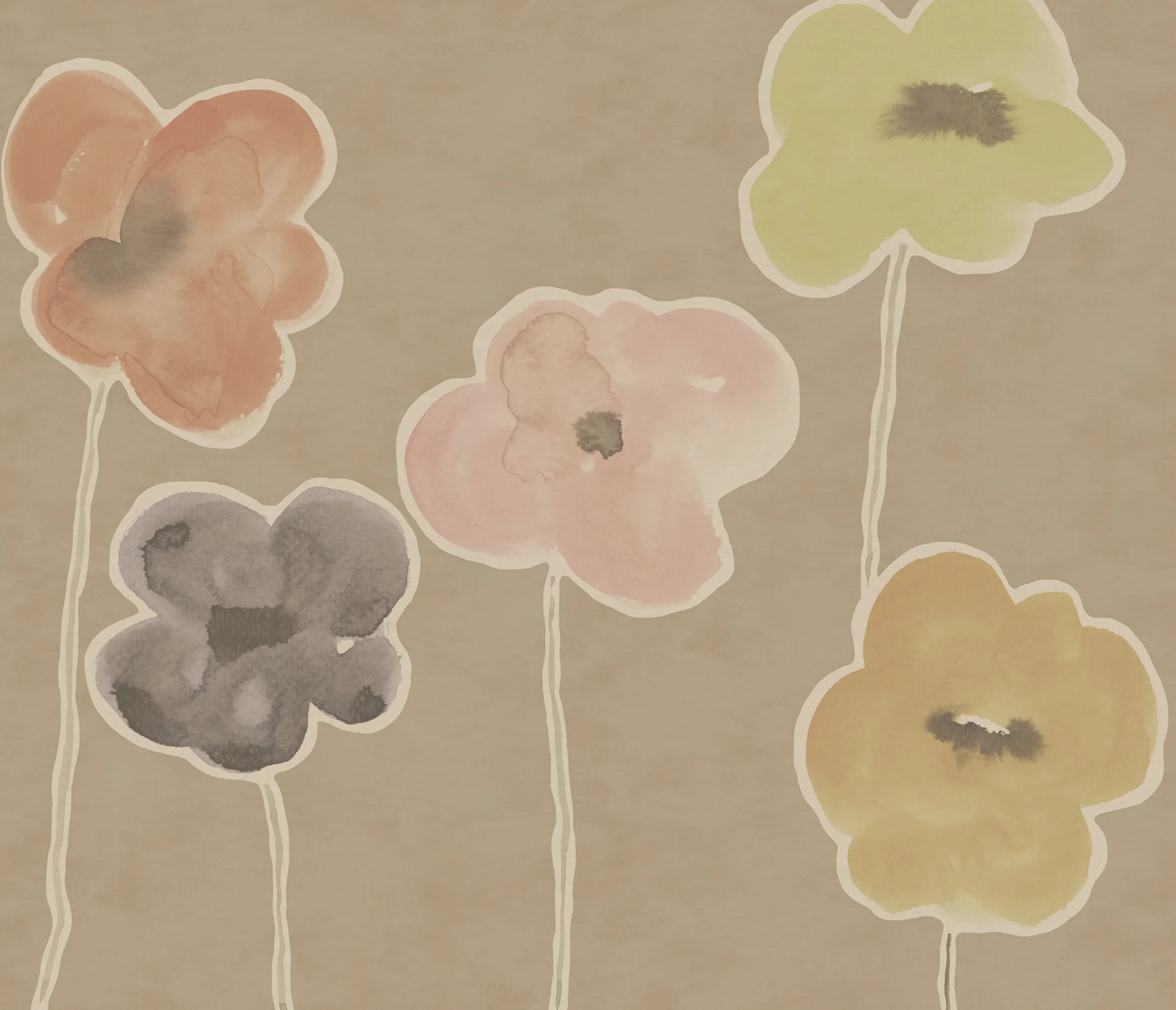 Paper Poppies, Beige, Rebel Walls