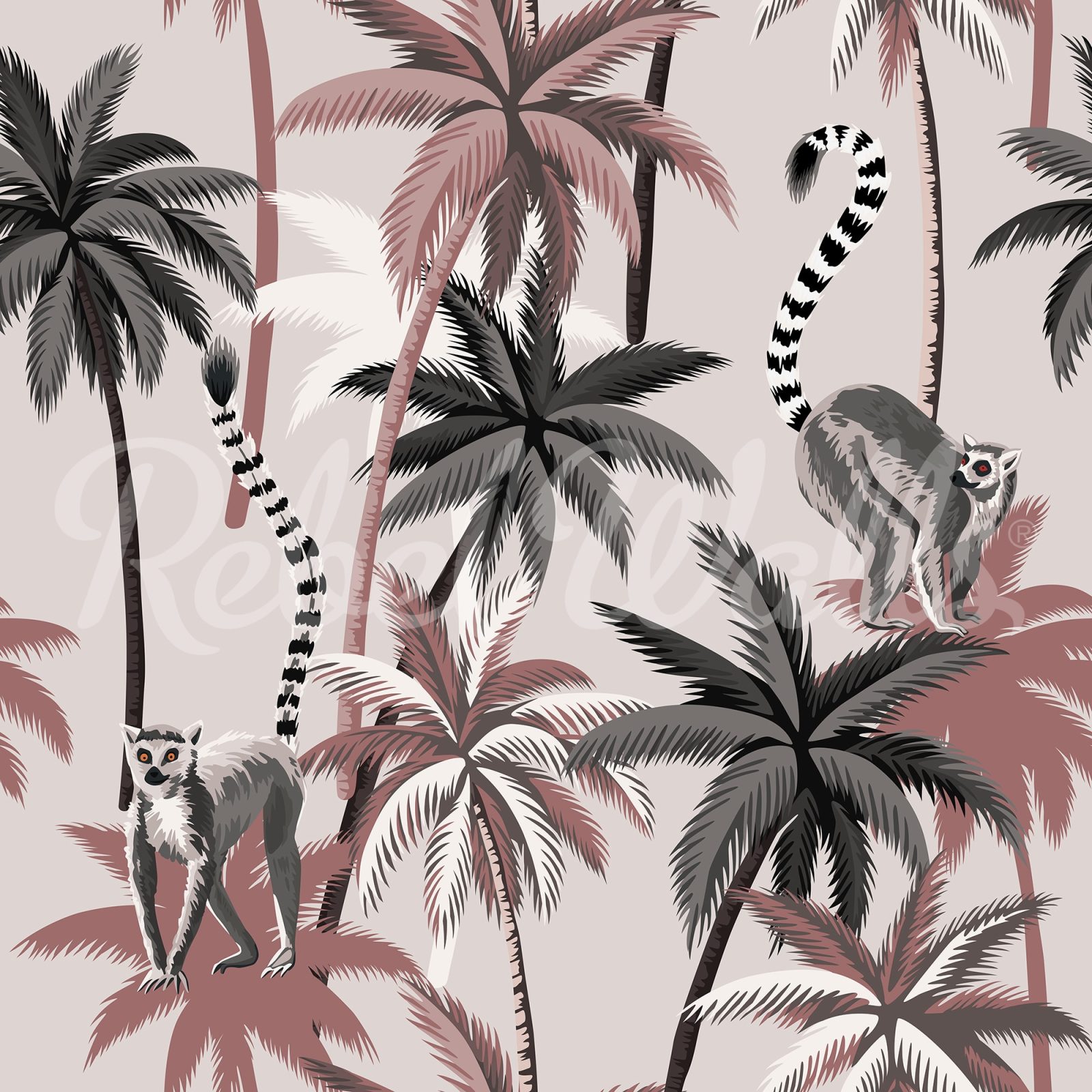 Lemur Palms, Burgundy, Rebel Walls