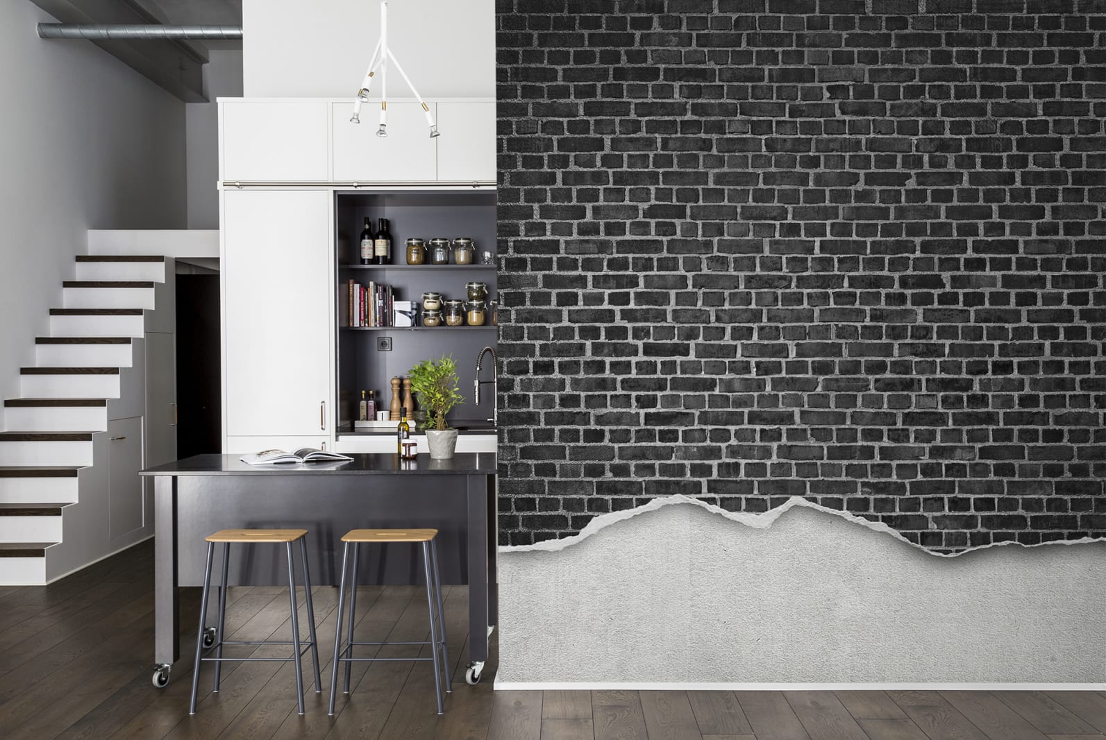 Well-Worn Brick Wall, Black, Rebel Walls 2