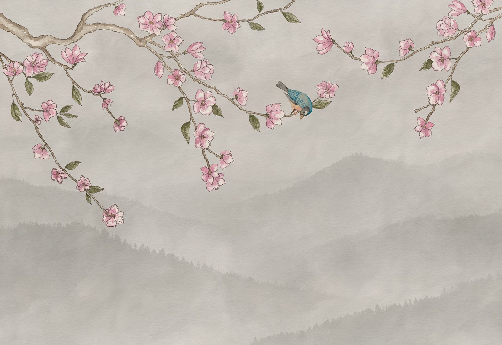 Bird in Tree, Beige, Rebel Walls