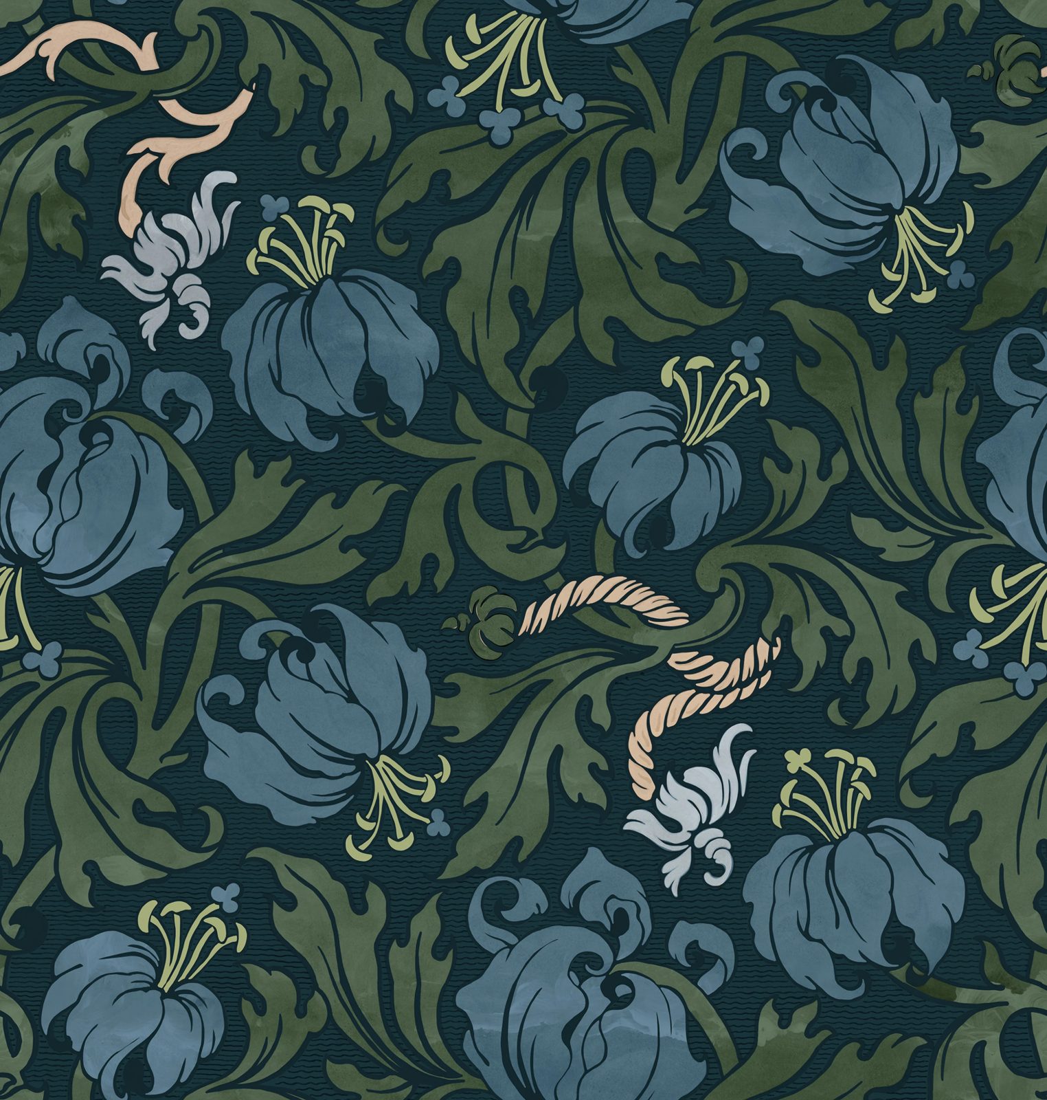 Midnight Peony, Blue, Rebel Walls
