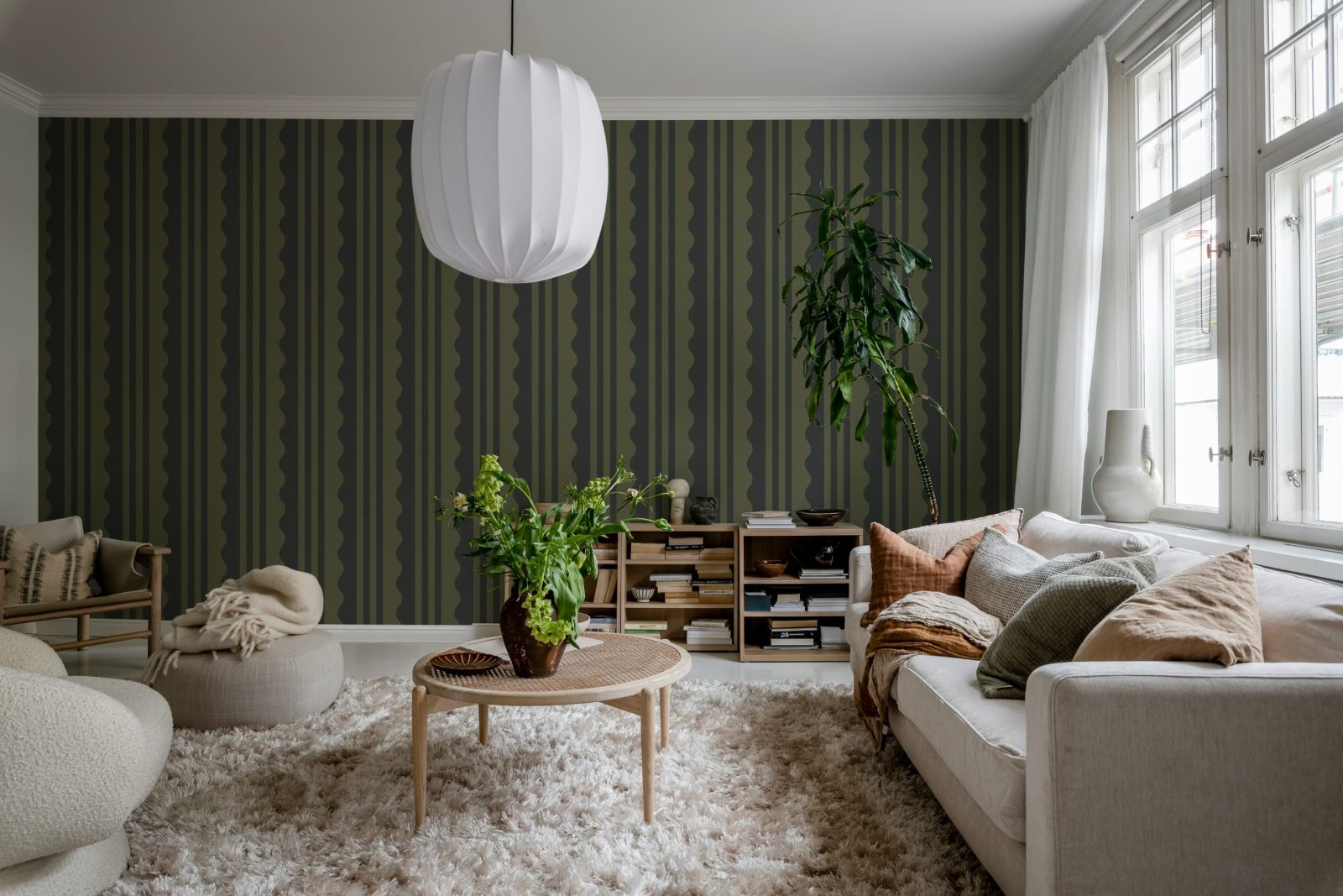 Wavy Stripe, Dark Green, Rebel Walls 3