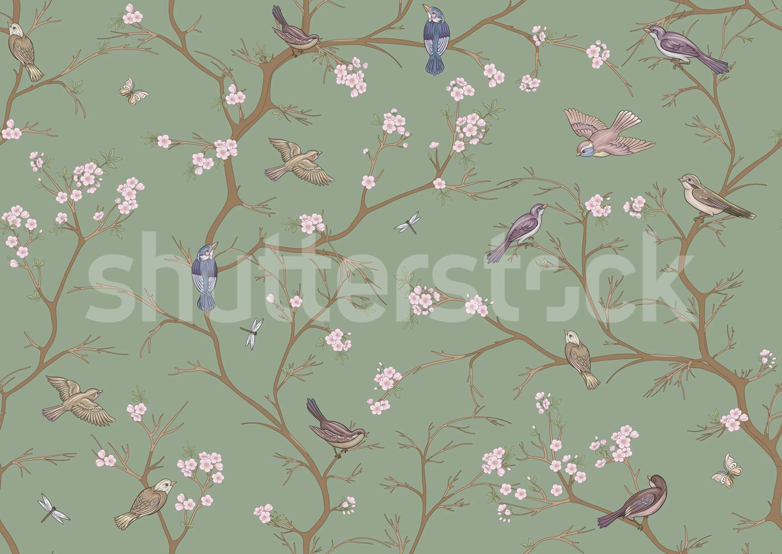 Bird Chinoiserie, Green, Rebel Walls