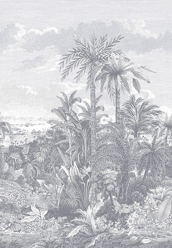 Paradise Found, Monochrome Luxury Tropical, 1838 Wallcoverings, 6.5mp / rola