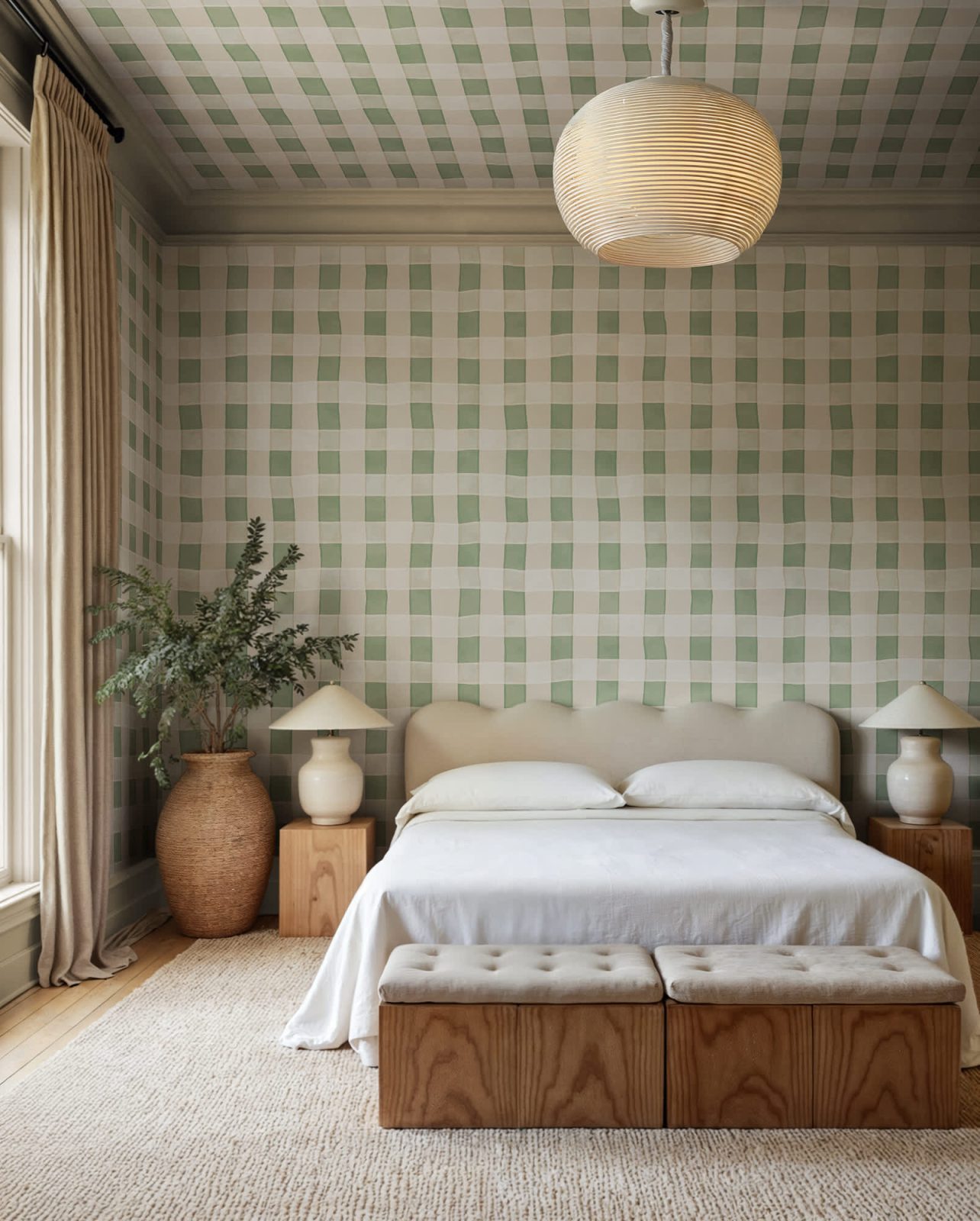 Gingham, Light Green, Rebel Walls 2