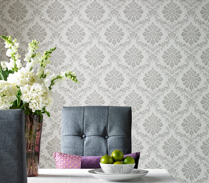 Broughton, Grey Luxury Damask, 1838 Wallcoverings, 5.3mp / rola 2