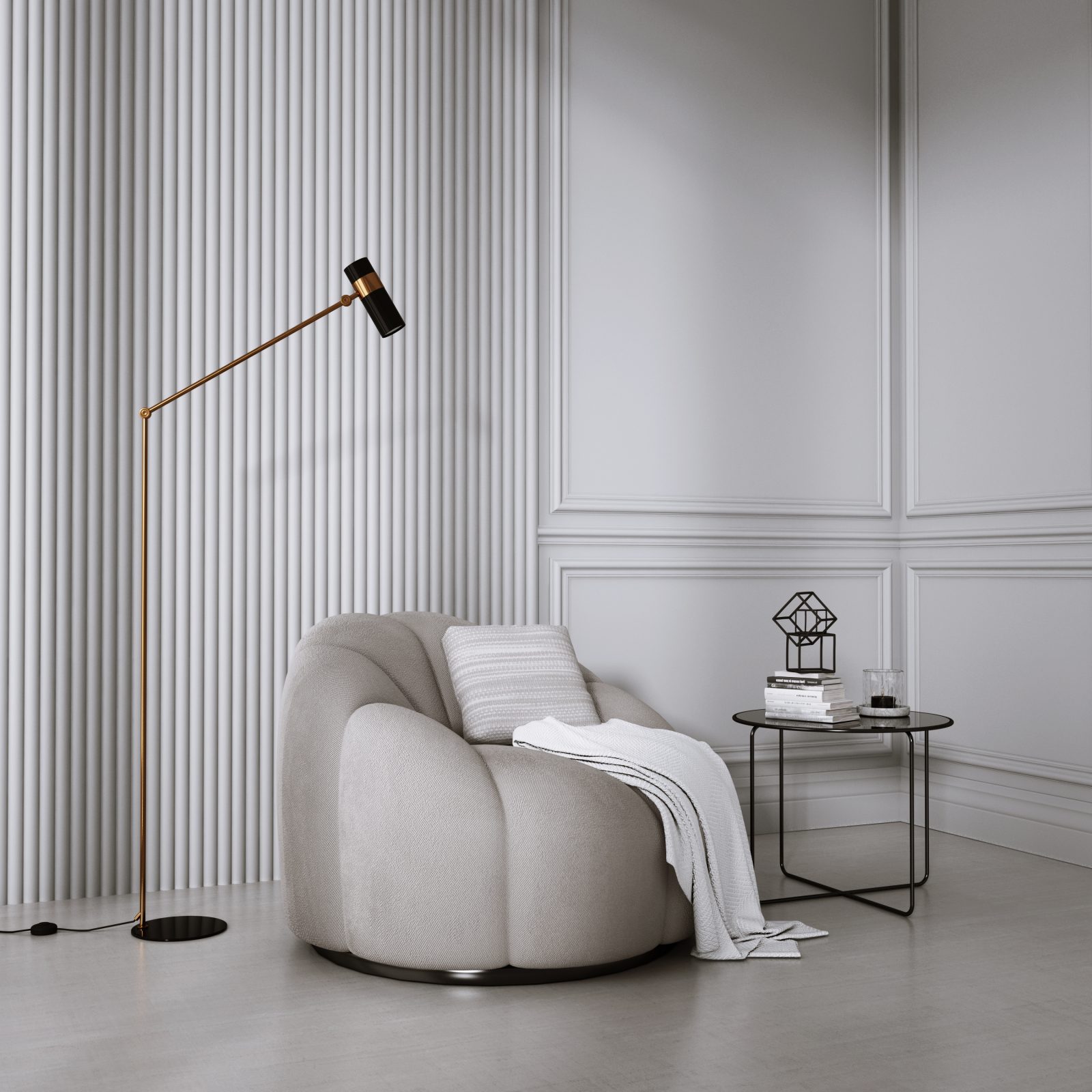 Riflaj decorativ 3D Luna, Alb, 270x12 cm, Lamelio 6