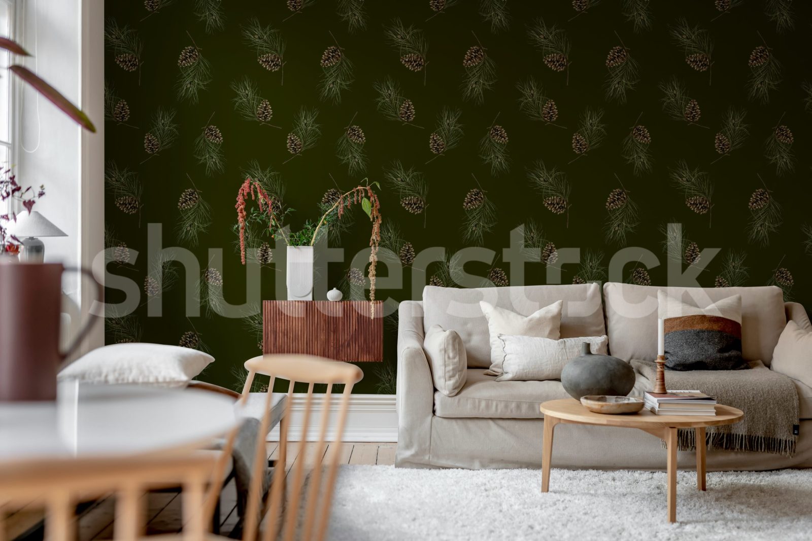 Pine Cones, Dark Green, Rebel Walls 2