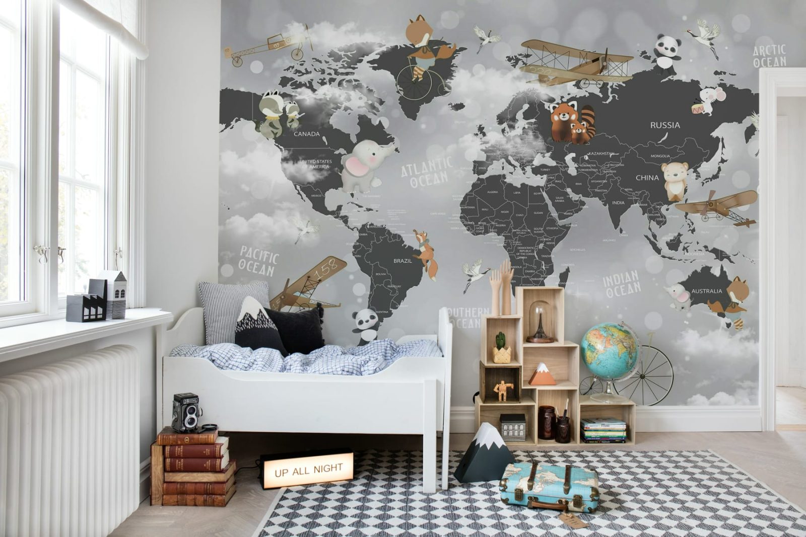 Animal World Map, Gray, Rebel Walls 2