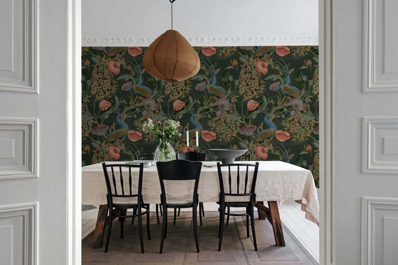 Vintage Peacock, Black, Rebel Walls 2