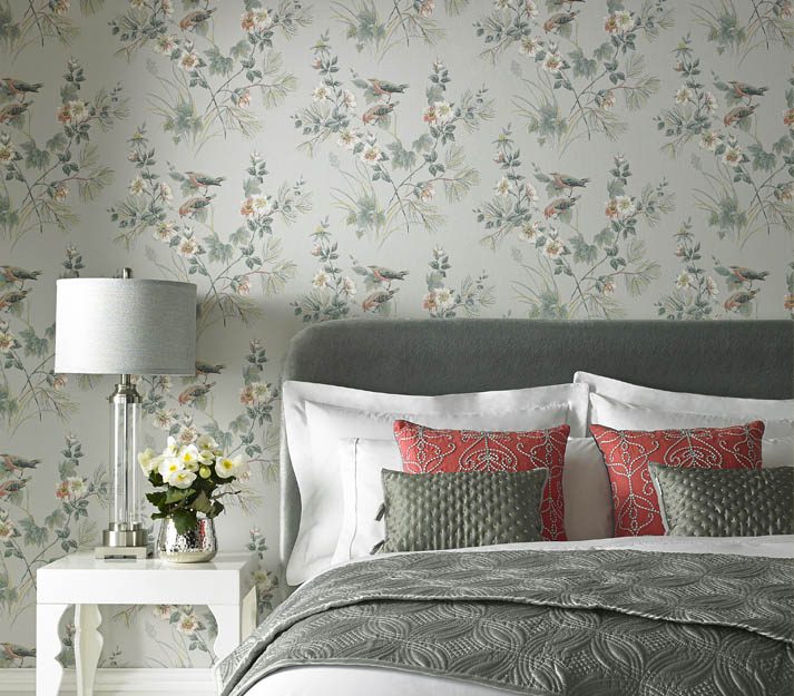 Rosemore, Grey Luxury Bird, 1838 Wallcoverings, 5.3mp / rola 2