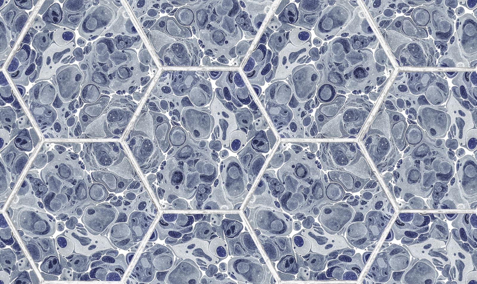 Marbled Hexagon Tiles, Dark Blue, Rebel Walls, 5 mp / rola