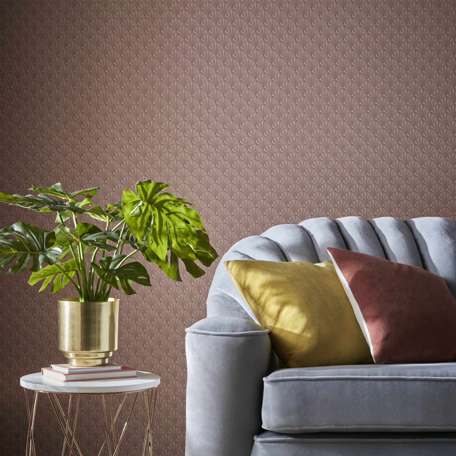 Elodie, Coral Pink Luxury Art Deco, 1838 Wallcoverings, 5.3mp / rola 2