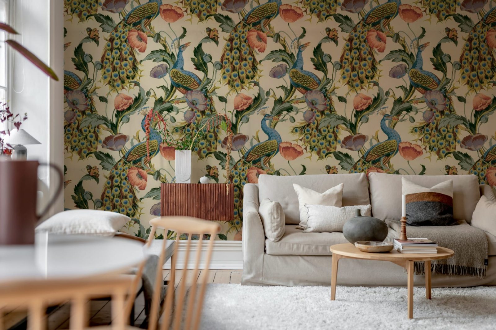 Vintage Peacock, Beige, Rebel Walls 2