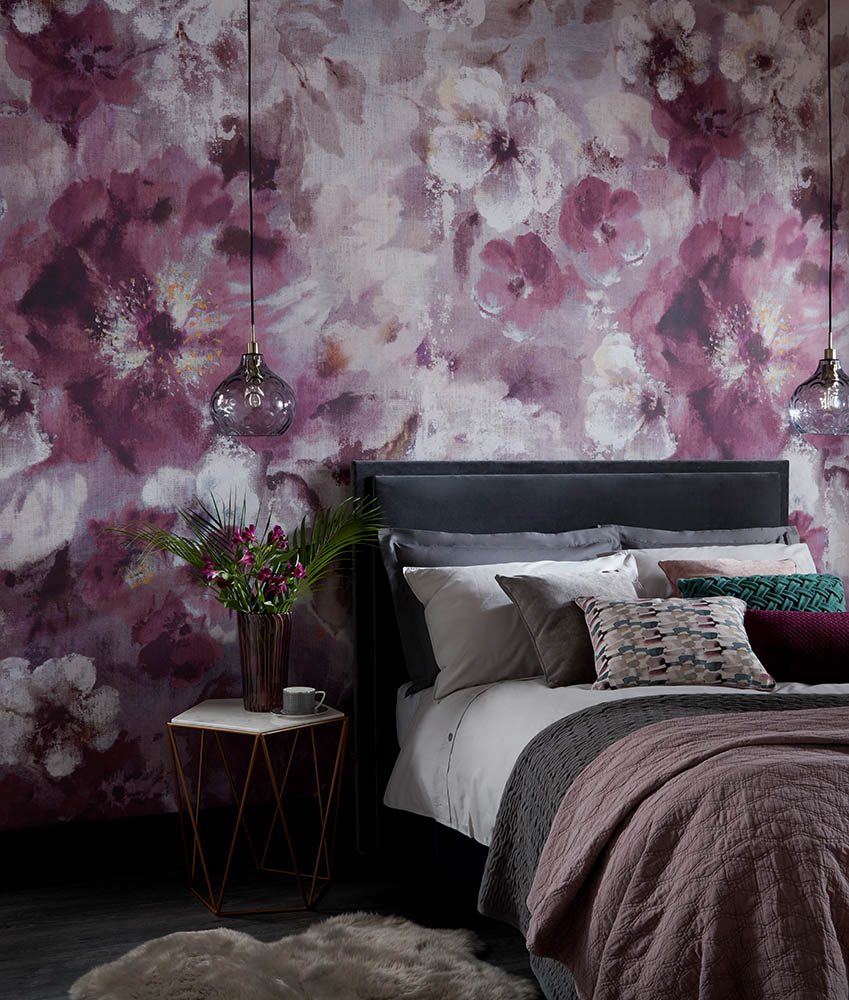 Bloom, Magenta Purple Luxury Floral, 1838 Wallcoverings, 6.5mp / rola 2