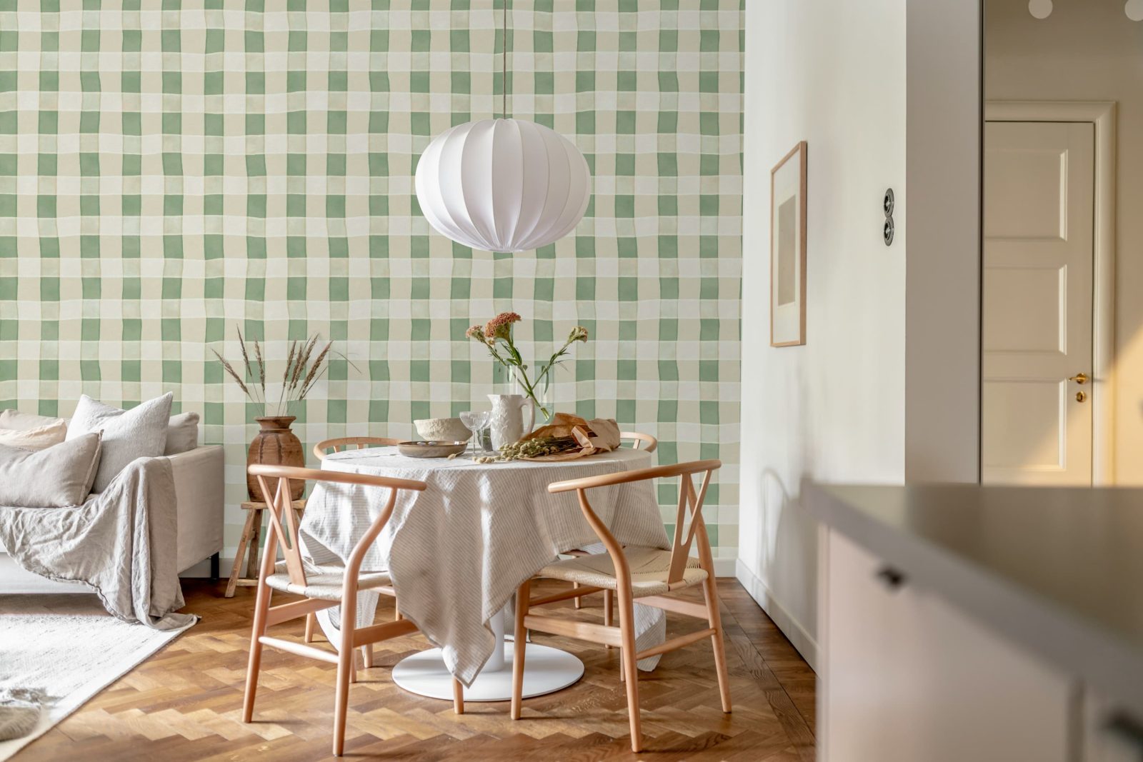 Gingham, Light Green, Rebel Walls 3