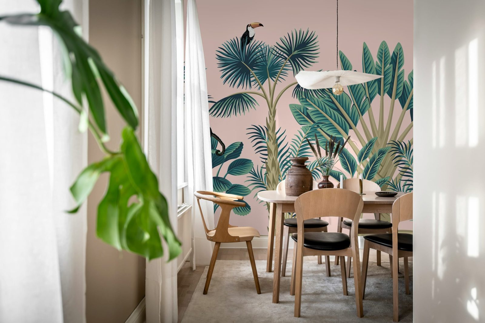 Tropical Birds, Pink, Rebel Walls 3
