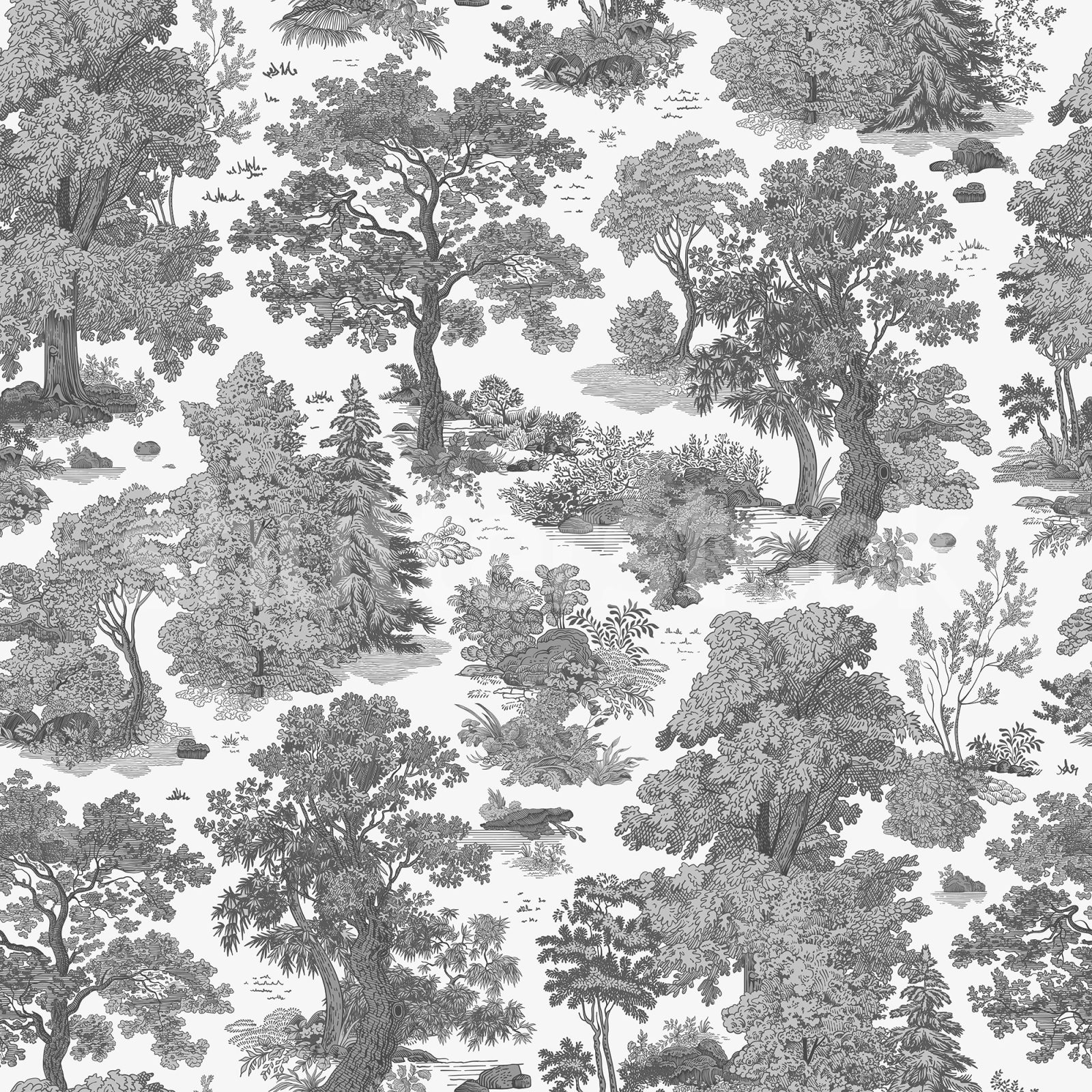 Woodland Toile, Gray, Rebel Walls