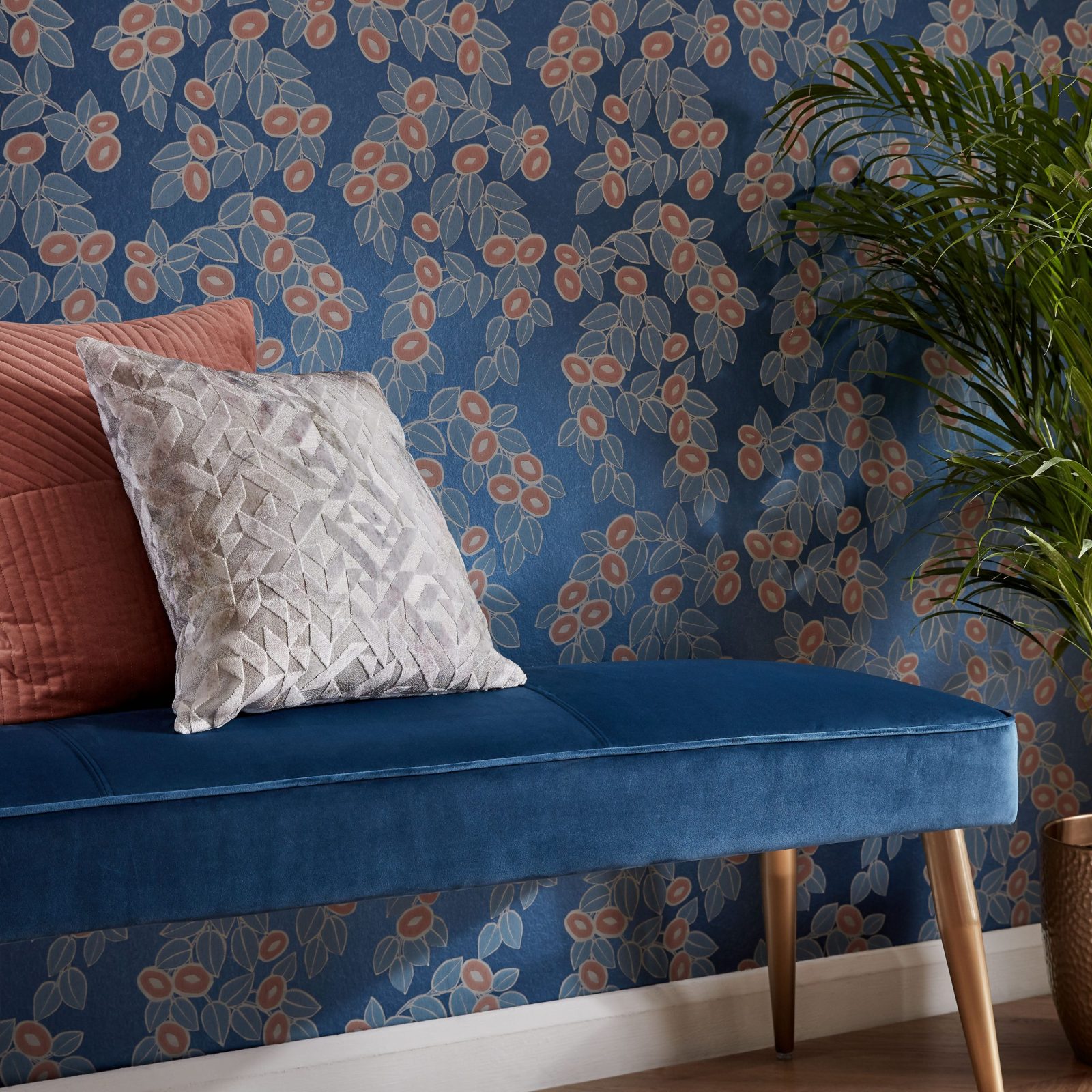 Rosetta, Midnight Blue Luxury Leaf, 1838 Wallcoverings, 5.3mp / rola 2