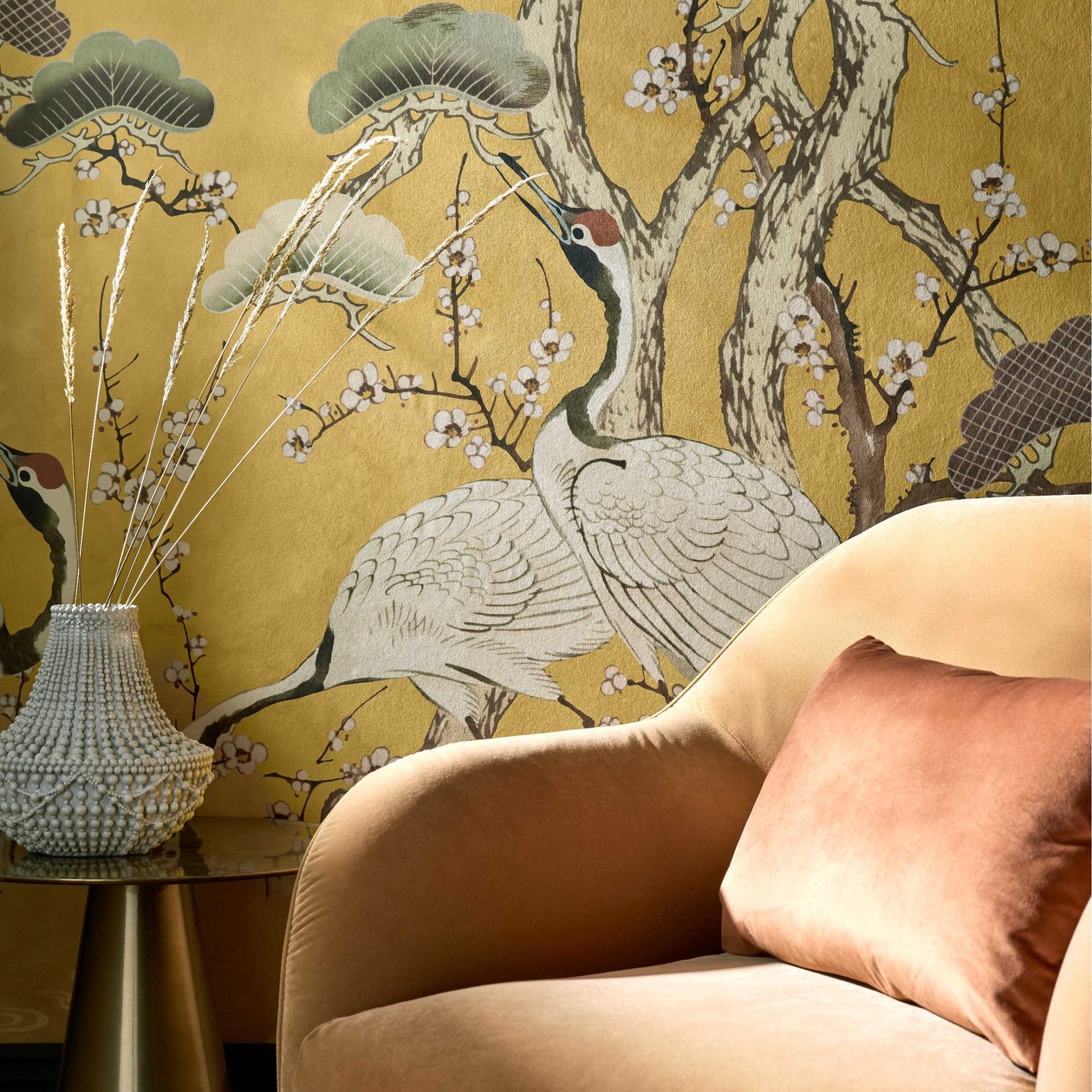 Kyoto Blossom, Golden Yellow, 1838 Wallcoverings, 6.53mp / rola 2