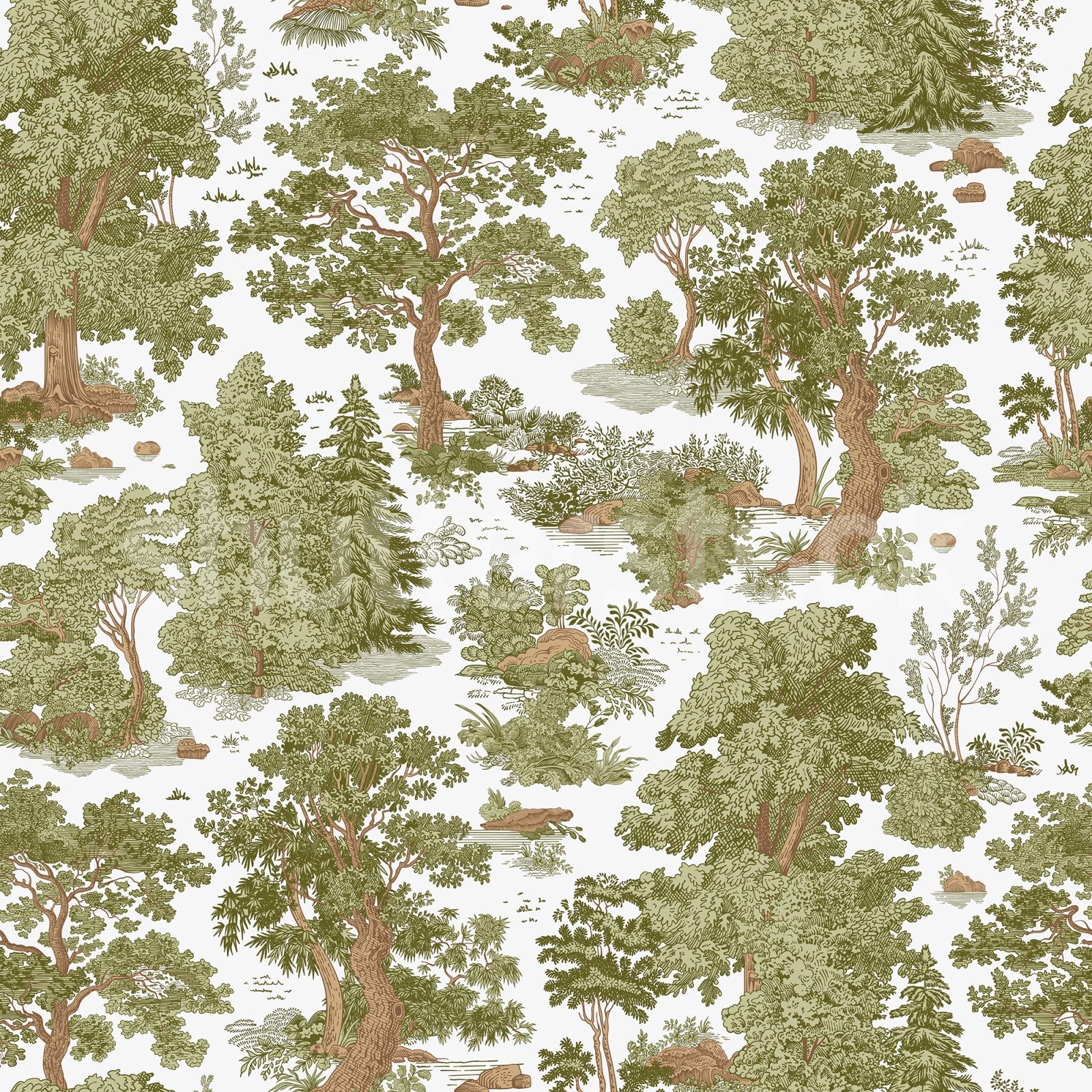 Woodland Toile, Light Green, Rebel Walls