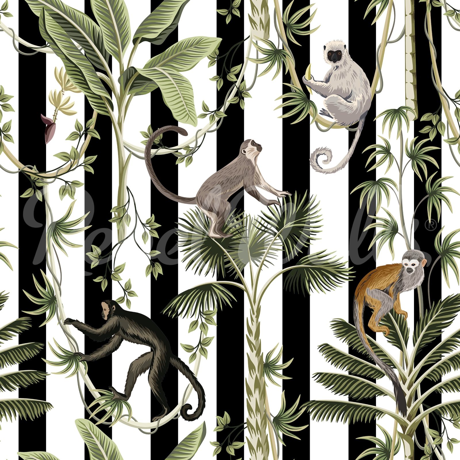Monkey Stripes, Black, Rebel Walls