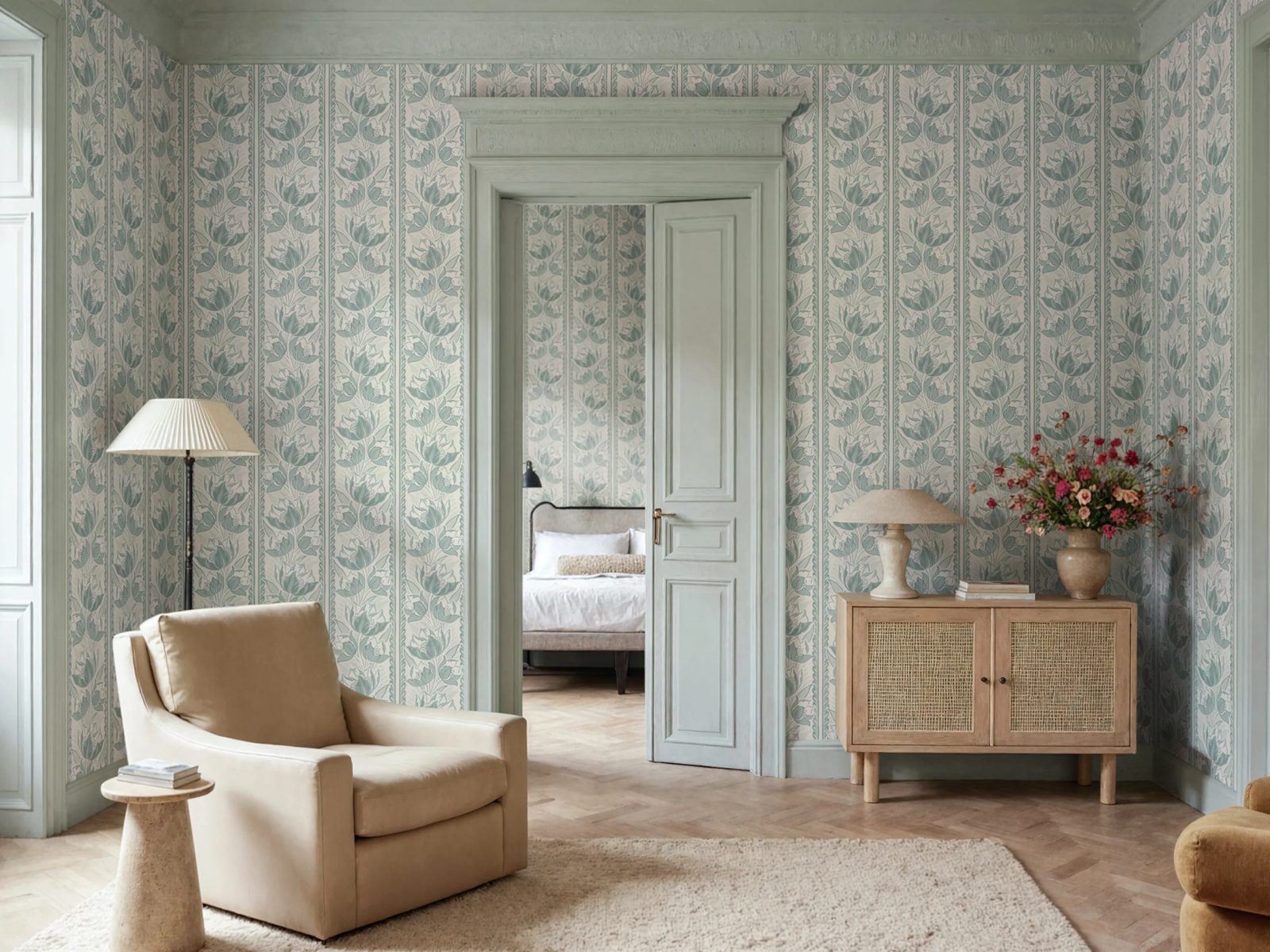 Tulip Stripes, Green, Rebel Walls 2