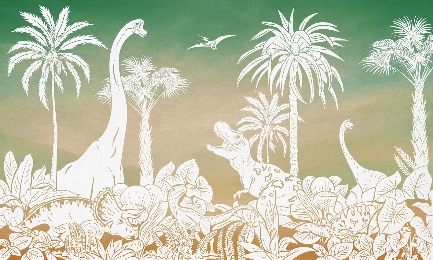 Monochrome Dino - Green Sky, Kikki Belle