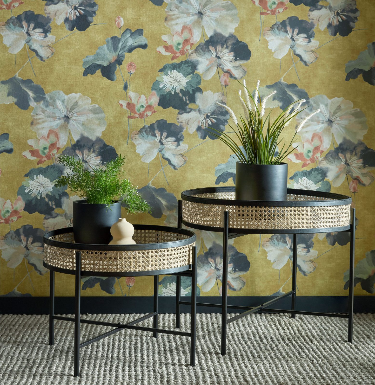 Water Lilies, Honey Yellow Luxury Floral, 1838 Wallcoverings, 5.3mp / rola 2
