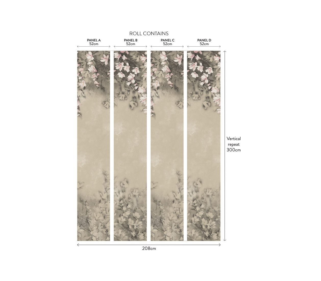 Trailing Magnolia, Burnished Gold Luxury Floral, 1838 Wallcoverings, 6.5mp / rola 4