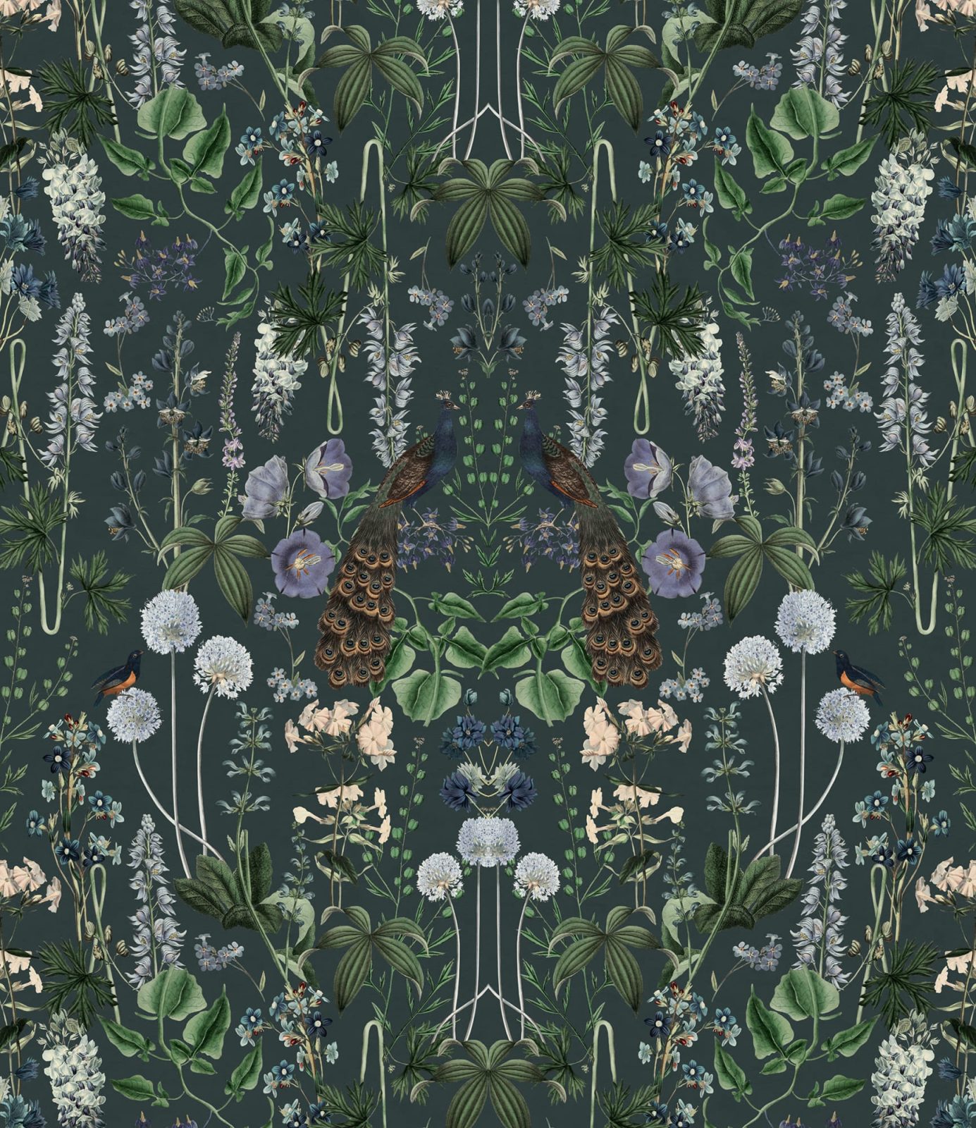 Peacock Garden, Black, Rebel Walls