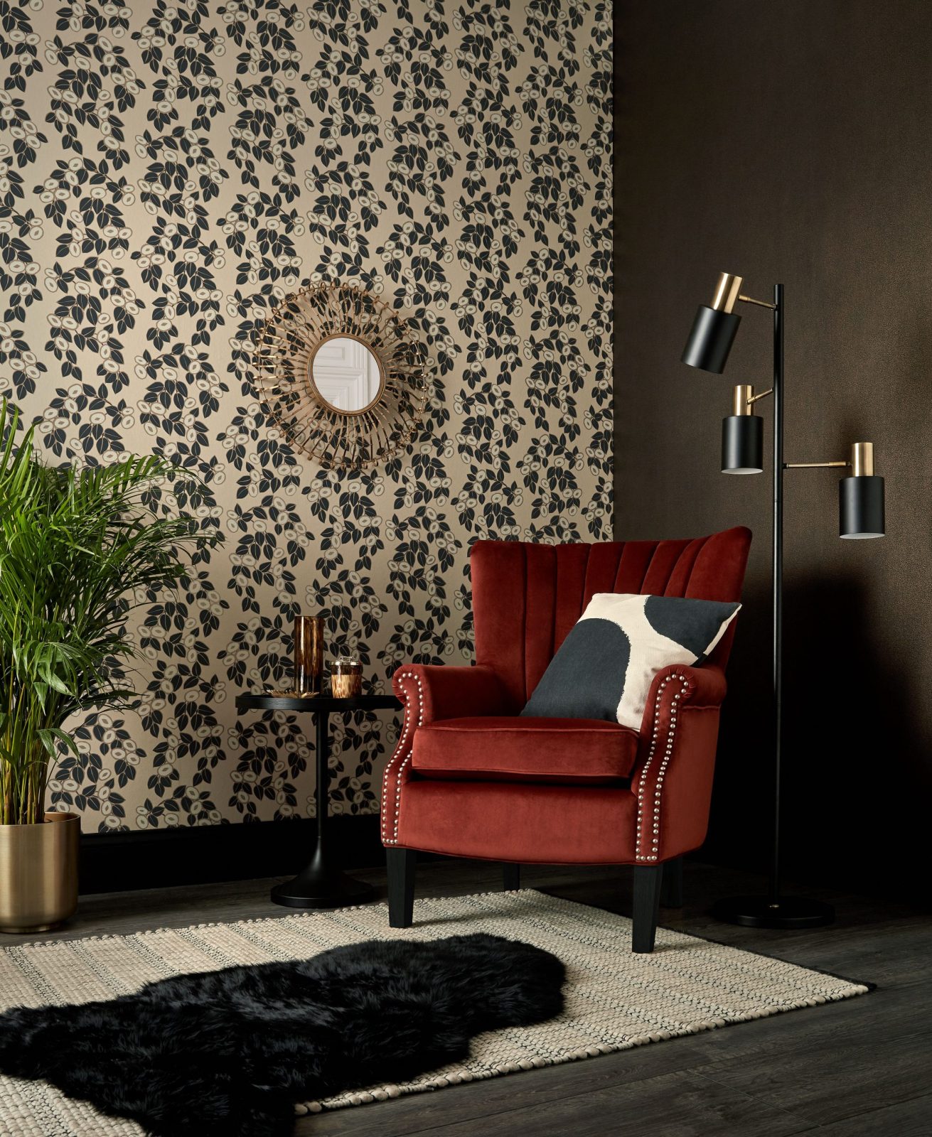 Rosetta, Jet Black Luxury Leaf, 1838 Wallcoverings, 5.3mp / rola 2
