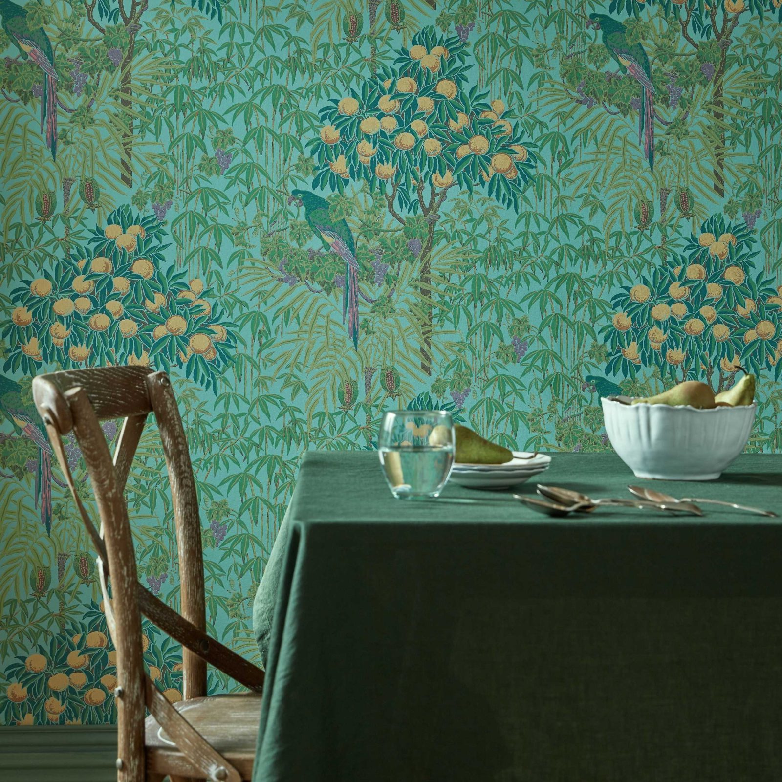 Macaw, Teal, 1838 Wallcoverings, 5.3mp / rola 2