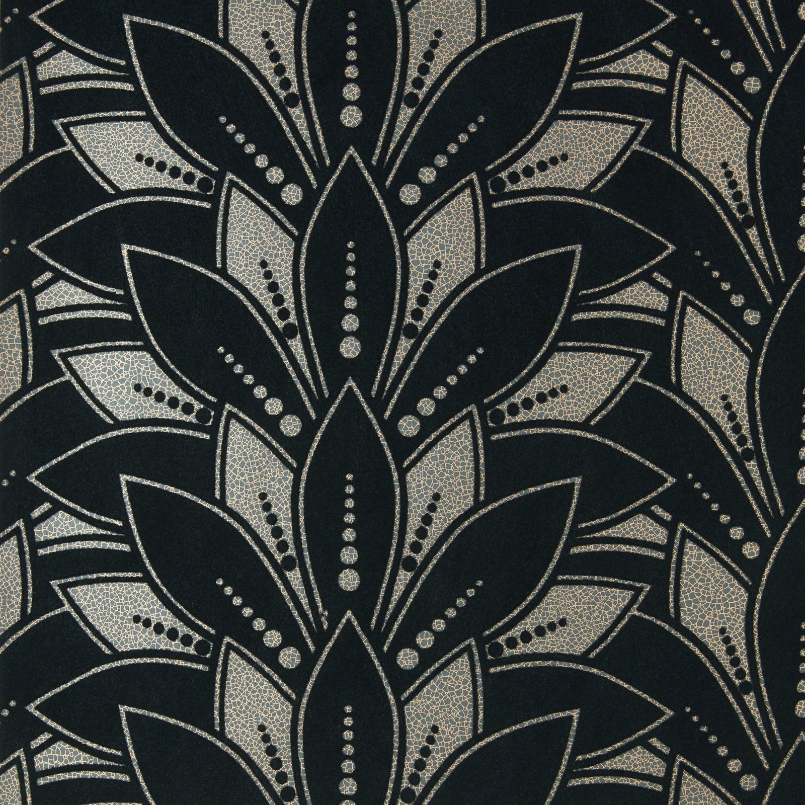 Astoria, Jet Black Luxury Flock, 1838 Wallcoverings, 5.3mp / rola