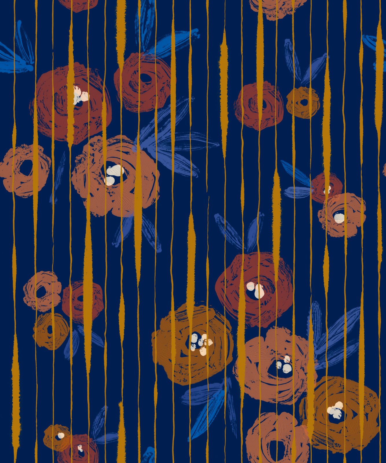 Broken Poppies, Blue, TresTintas 5mp / rola