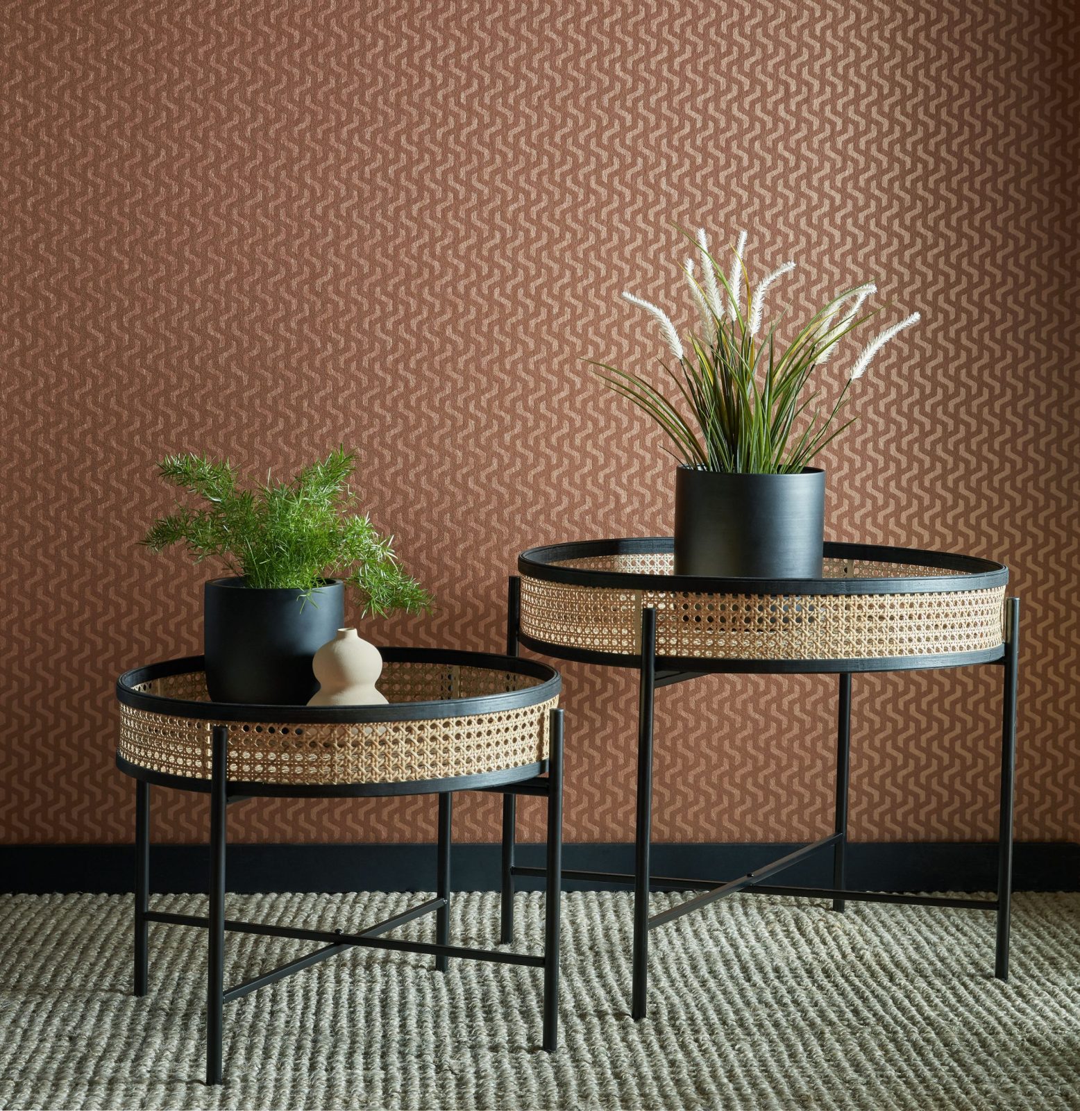 Rattan, Burnt Orange Luxury Geometric, 1838 Wallcoverings, 5.3mp / rola 2