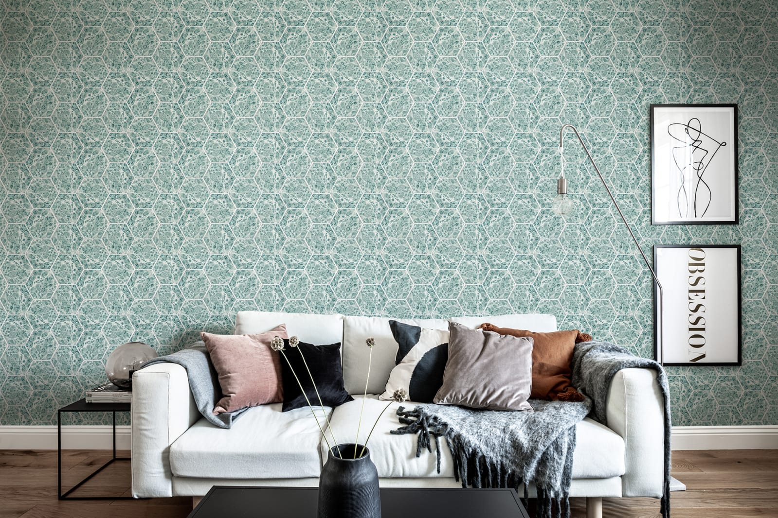 Marbled Hexagon Tiles, Green, Rebel Walls, 5 mp / rola 2