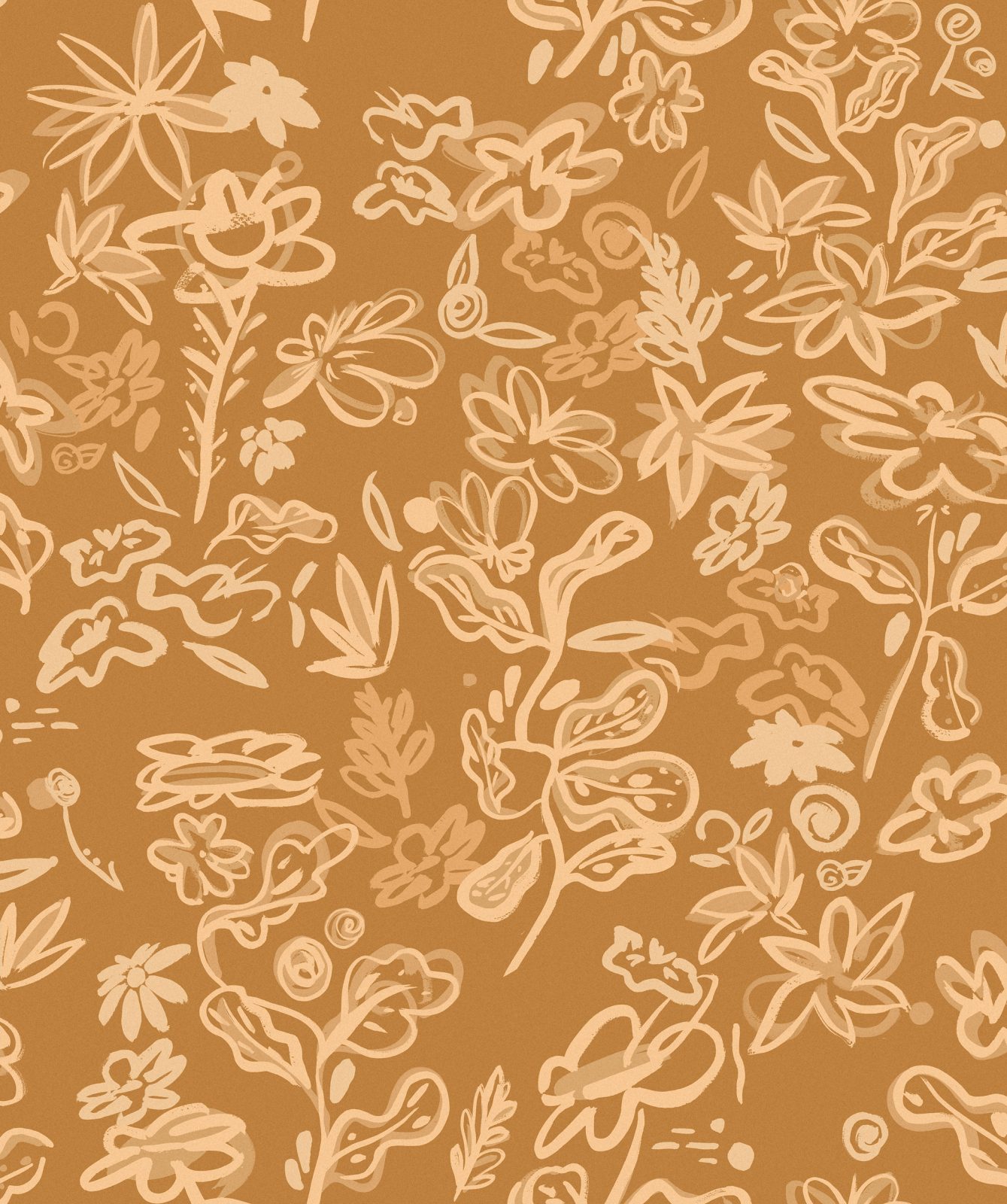 Crazy Flowers, Ocher, TresTintas 5mp / rola