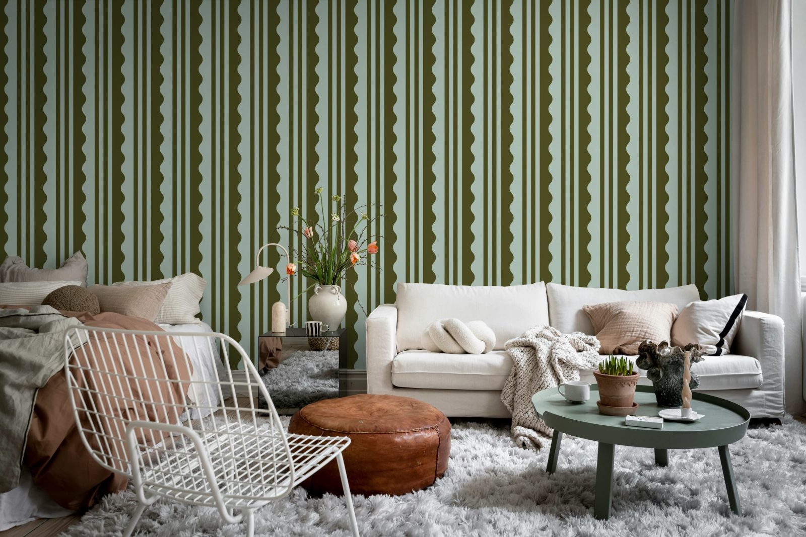 Wavy Stripe, Moss Green, Rebel Walls 3